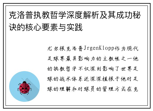 克洛普执教哲学深度解析及其成功秘诀的核心要素与实践