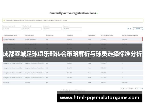 成都蓉城足球俱乐部转会策略解析与球员选择标准分析