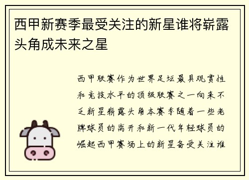 西甲新赛季最受关注的新星谁将崭露头角成未来之星