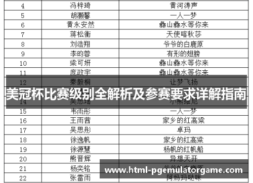 美冠杯比赛级别全解析及参赛要求详解指南