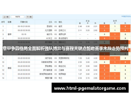 意甲争四格局全面解析强队博弈与赛程关键点前瞻赛季末段走势预判